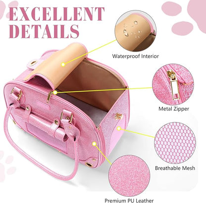 PetsHome Dog Carrier Purse, Pet Carrier, Bling Waterproof Premium Leather Pet Travel Portable Bag Carrier for Cat and Small Dog Home & Outdoor Small Bling Pink