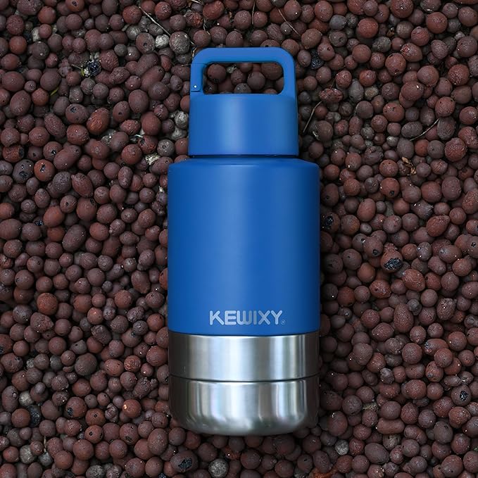 KEWIXY Insulated Dog Travel Water Bottle with Detachable Bowls, 3 in 1 Portable Dog Water Bottle Dispenser, Dog Accessories for Walking, Hiking, Camping, Outdoor (Navy Blue, 32 Oz)