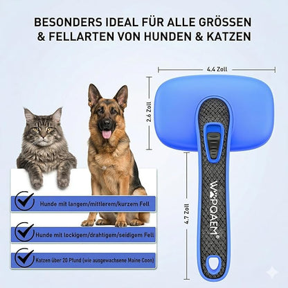 Self Cleaning Slicker Brush for Dog, Cat, Skin Friendly Shedding & Grooming Tool for Long and Short Haired Pets, Easy Clean Retractable Bristles, Blue