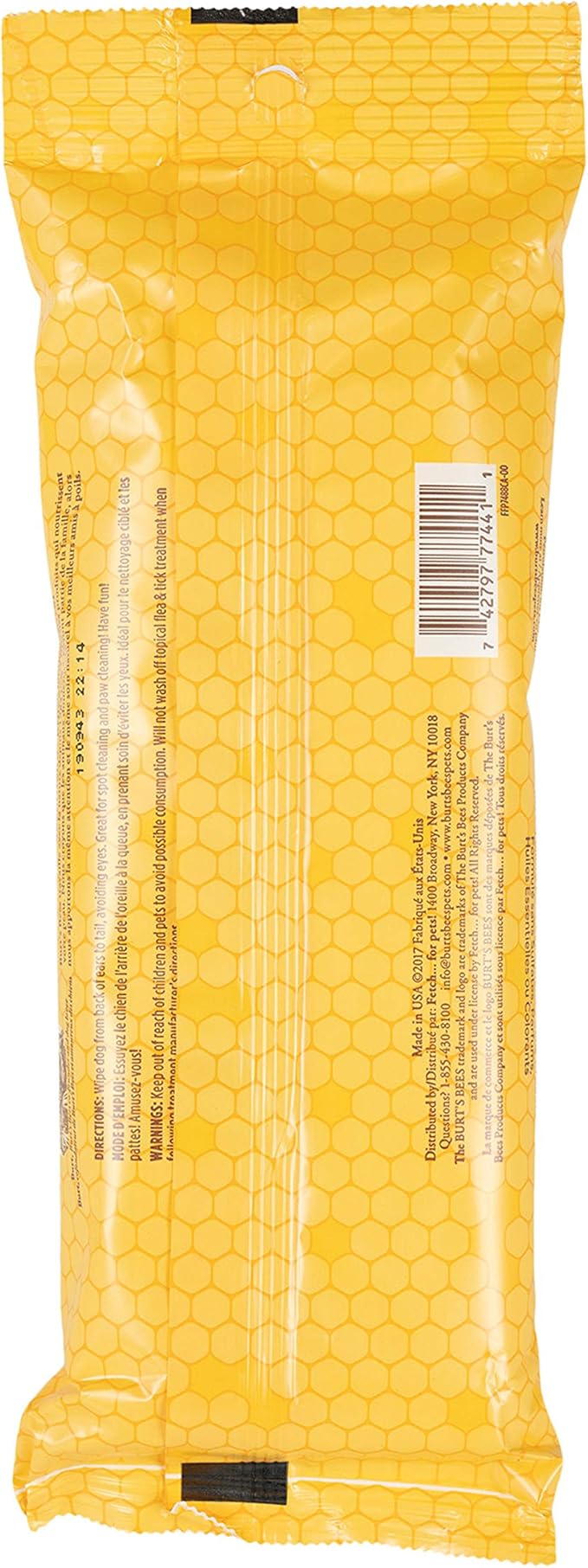 Burt's Bees for Pets Honey Multipurpose Dog Grooming Wipes, Gentle Hypoallergenic Spot Cleaning Sheets, pH Balanced Natural Origin Formula for Paws, Face and Butt, 50 Count