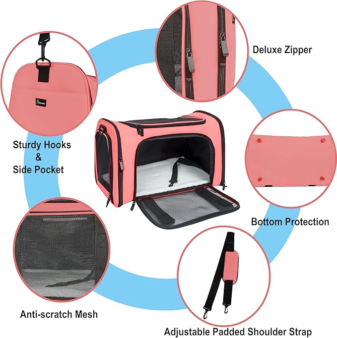 Soft Sided Carrier for Small Medium Cats Dogs ,Removable Pad Collapsible Travel Pet Carrier Large Watermelon
