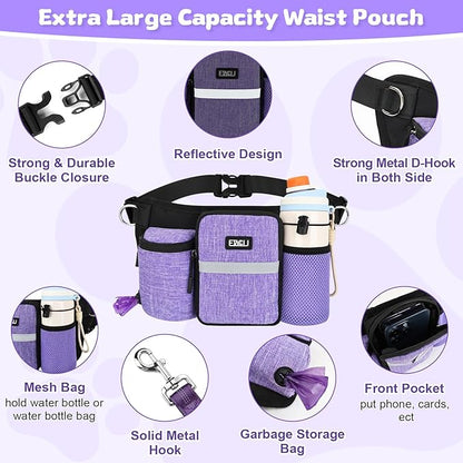 ETACCU Heavy Duty Hands Free Dog Leash with Zipper Pouch for Two Dogs, Waist Belt for Large Medium Dogs for Running, Walking, Jogging and Hiking, Dual Padded Handles and Durable Bungee (2 Dog Purple)