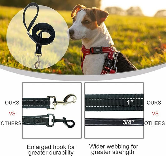 Dual Padded Handle Standard Dog Leashes with Reflective Stitching,360° Rotatable Heavy Duty Metal Buckle,D-Ring,Durable Nylon,for Medium Sized Dogs from 20 to 60 Pounds Walking and Training Black 5Ft