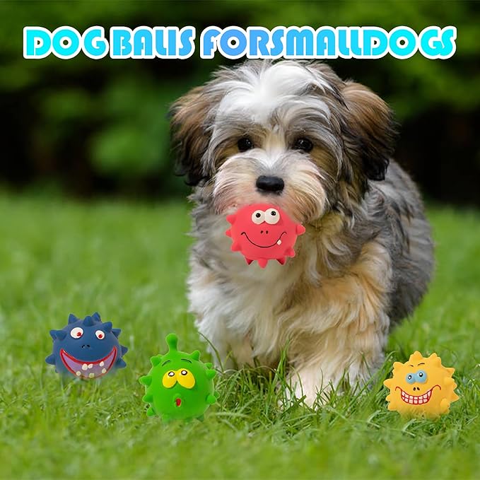 TTCOLATOPIA 4Pcs Squeaky Dog Toys Set - Natural Latex Rubber Balls for Large, Medium, Small Dogs - Aggressive Chewers Friendly - Cute Faces for Fun