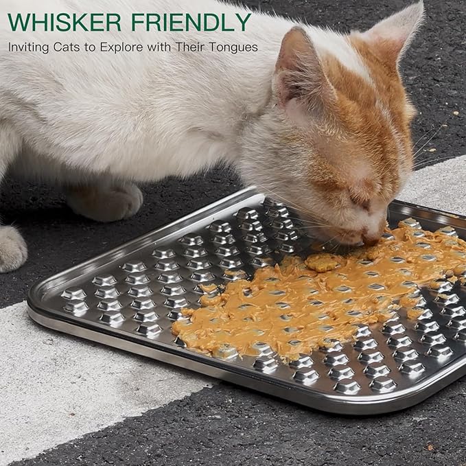 Dual Wall Stainless Steel Large Lick Mat for Dogs & Cats, Chew-Proof Slow Feeder, Anxiety Reducer, Whisker-Friendly for Cats, Non-Slip Heavy Duty Base, Raw Feeding Pad, Dishwasher Safe