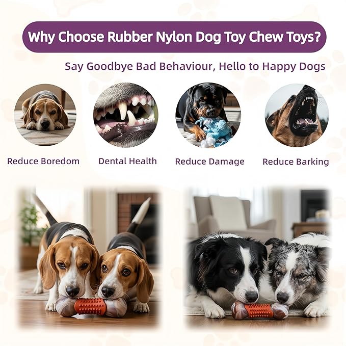 Tough Dog Toys for Aggressive Chewers,Teeth Cleaning and Training Dog Chew Bone for Medium Large Breed,Dog Bones for Heavy Chewers,Nylon and Rubber Chew Toy,Bone Shape