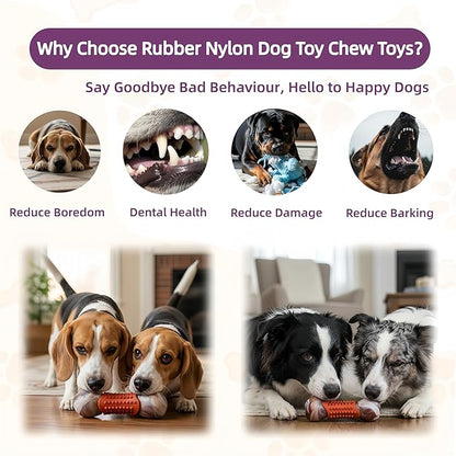 Tough Dog Toys for Aggressive Chewers,Teeth Cleaning and Training Dog Chew Bone for Medium Large Breed,Dog Bones for Heavy Chewers,Nylon and Rubber Chew Toy,Bone Shape