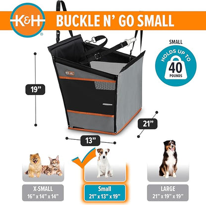 K&H Pet Products Buckle N Go Dog Car Seat for Medium Dogs, Waterproof Fabric, Breathable Mesh Sides, Adjustable Seat Belt Leash, Carseat for Small to Medium Pets, Car Seat Cover - 21 X 13 X 19in