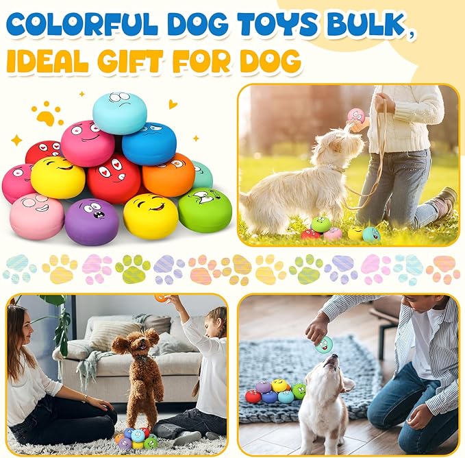 Hungdao 10 Pack Dog Squeaky Toys Soft Latex Squeaky Toys Small Balls Interactive Pet Chewing for Puppy Training Interactive Fetch Play Supplies (Dog)