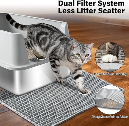 Stainless Steel Litter Box, Extra Large Litter Boxes for Big Cats, XL Metal Cat Litter Box with High Sides Lid, Anti-Urine Leakage, Never Absorbs Odors, Easy Cleaning, Non-Stick, Include Scoop and Mat