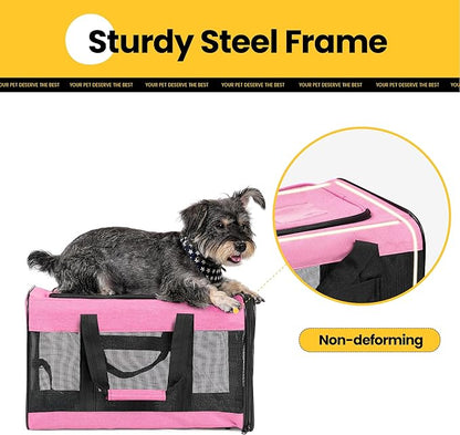 Dog Carrier Soft Sided, Large Cat Carrier with Inner Safety Leash, Pet Transport Carrier for Large Cats and Medium Dogs up to 20 Lbs, Collapsible Travel Puppy Carrier Bag -Pink L