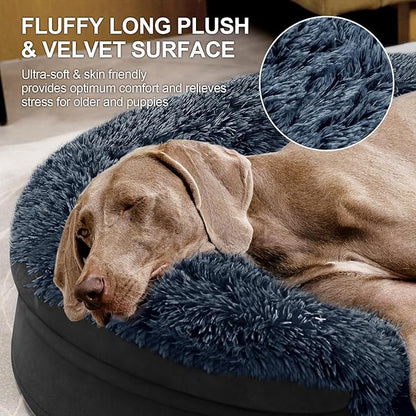 Black Dog Beds for Large Dog, 41" x 32.6" x 7.7", Removable and Washable Cover, Raised Reboundable Edges, Non Slip Bottom, Warm Plush, Orthopedic Oval Memory Foam Pet Bedding, Indoor