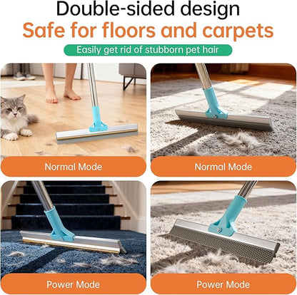 Carpet Rake for Pet Hair Removal - Reusable Uproot Clean Pet Hair Remover, 63” Adjustable Long Handle Cat Dog Carpet Rake Scraper, Dog Hair Rake Brush for Rugs, Mats, Couch