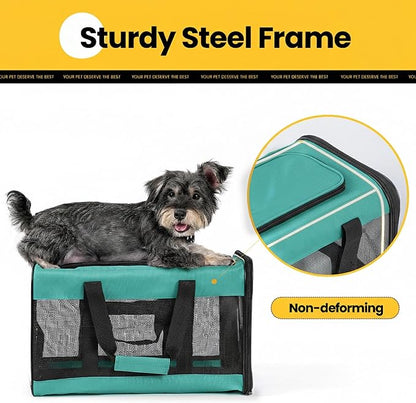 Dog Carrier Soft Sided, Large Cat Carrier with Inner Safety Leash, Pet Transport Carrier for Large Cats and Medium Dogs up to 20 Lbs, Collapsible Travel Puppy Carrier Bag -Turquoise L