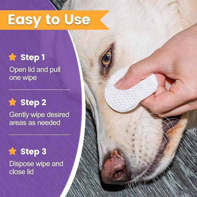 Pet Wipes for Cats & Dogs, 120 Count Gentle Plant-Based Pet Eye Wipes, Pet Ear Wipes, Dog Face Wipes and Dog Wipes for Face, Soft Non-Woven Wipes for Quick Daily Cleaning