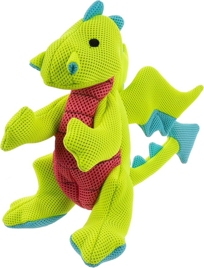 goDog Dragons Squeaky Plush Dog Toy with Double Chew Guard Technology, Durable Fabric & Squeaker for Active Play, Green, Large