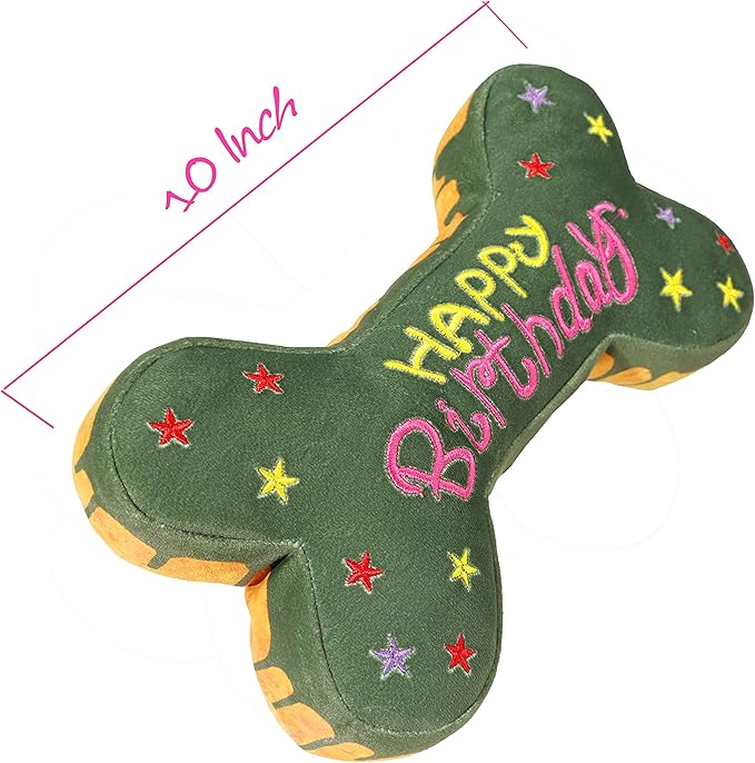 Tamu style Dog Birthday Toys for Small Medium and Large Breeds, Soft Cotton Filled Squeaky Play, Cute Bone Shape Cake, Fun Gift