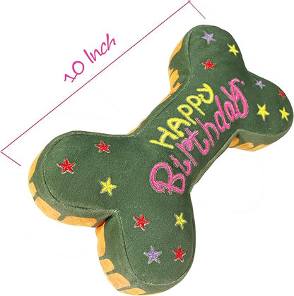 Tamu style Dog Birthday Toys for Small Medium and Large Breeds, Soft Cotton Filled Squeaky Play, Cute Bone Shape Cake, Fun Gift