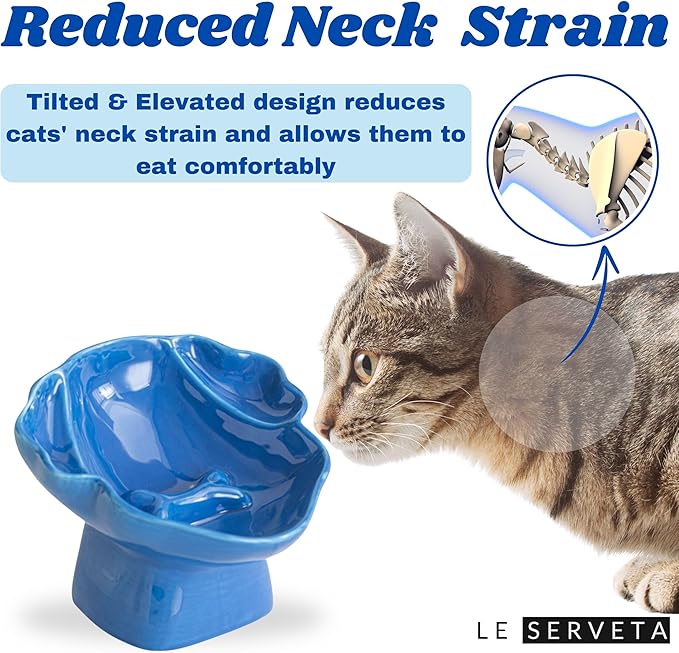 Ceramic Raised Pet Slow Feeder Bowl, Elevated Cat and Dog Slow Feeder, Decorative Standing Doggy Design, Anti-Slip Base, Anti-Vomiting (Blue)