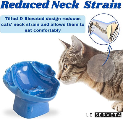 Ceramic Raised Pet Slow Feeder Bowl, Elevated Cat and Dog Slow Feeder, Decorative Standing Doggy Design, Anti-Slip Base, Anti-Vomiting (Blue)