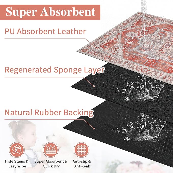 famibay Dog Food Mat, Absorbent Cat Dog Mats for Food and Water, No Stains Quick Dry Pet Cat Bowl Mats with Non Slip Backing, Boho Pet Feeding Mat for Floor Waterproof 12"x20"