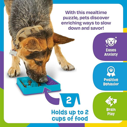 Brightkins Square 2-in-1 Slow Feeder Bowl and Lick Mat - Slow Feeder Dog Bowls, Dog Bowls for Fast Eaters, Interactive Puppy Bowl, Cat Food Puzzle, Puzzle for Dogs, Pet Dishwasher Safe Lick Mat