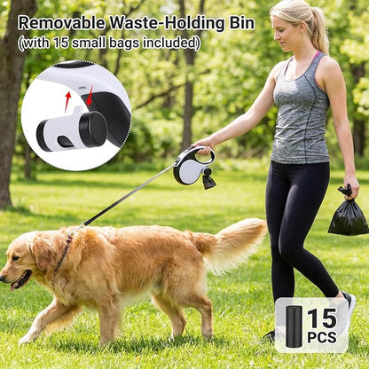 Segarty 26 Ft Walking Leash with Poop Bag Holder for Dogs Weighing 66 lbs - 110 lbs, 8m Retractable Heavy-Duty Leash 360°Tangle-Free with Anti-Slip Handle One-Handed Brake Pause Lock for Pet Outside