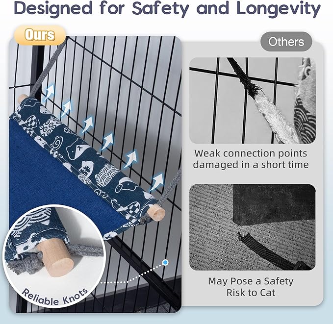 2 Pack Cat Hammock for Cage Hanging Reversible, Pet Hammock Bed Adjustable, 24.4in*14.6 in Soft Sleeping Hammock for Cats, Ferret, Rabbits, Small Animals