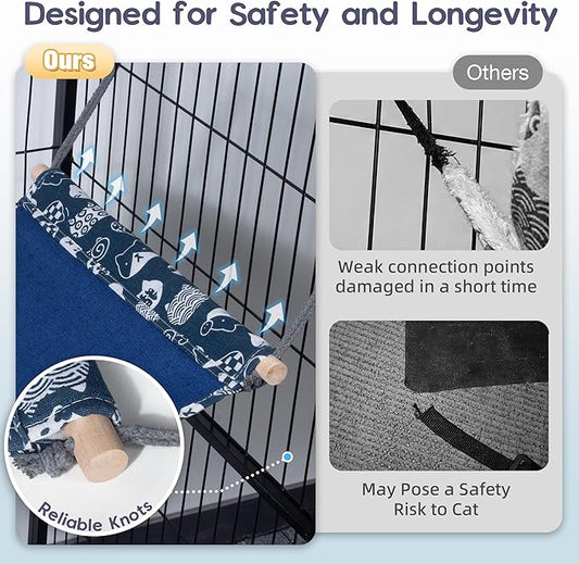 2 Pack Cat Hammock for Cage Hanging Reversible, Pet Hammock Bed Adjustable, 24.4in*14.6 in Soft Sleeping Hammock for Cats, Ferret, Rabbits, Small Animals