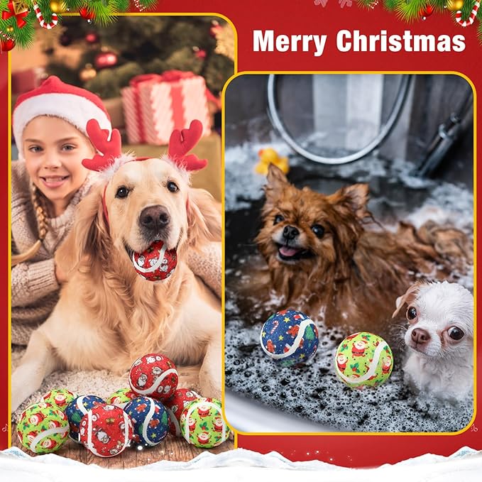 Libima 36 Pcs Halloween Dog Tennis Balls Bulk 2.5 Inches Toy Ball for Small Medium Large Dogs Durable Teething Chew Toys for Aggressive Dogs Exercise Training Catching, 3 Styles(Santa Claus)