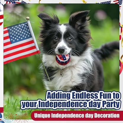 6 Pcs Patriotic Dog Squeaky Tennis Balls 2.5 Inch Interactive Pet Toys Ball 4th of July Independence Veterans Day for Small Medium Large Dog Plush Chew Toys Teeth Cleaning for Cat Training