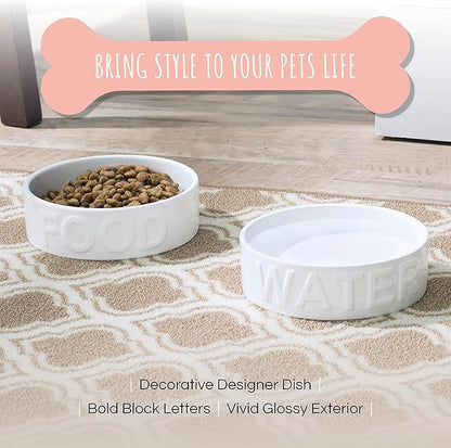 Park Life Ceramic Pet Bowls – Food Water Bowls for Dogs and Cats - Cute Pet Bowl for Small Medium and Large Size Dogs and Cats - Puppy Bowls (Small, White)