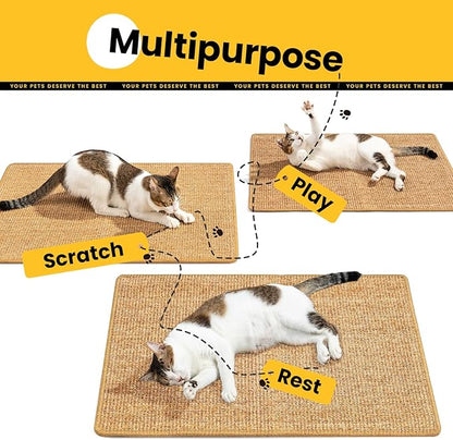 Cat Scratcher Mat,Natural Sisal Cat Scratch Pad with Hook&Loop Tape,Horizontal Floor Kitten Scratching Pads Rug for Indoor,Pet Furniture Protector for Couch&Carpets&Sofas, Large, Brown