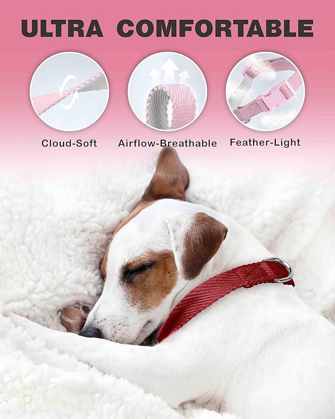 Dynmeow Soft and Breathable Cotton Dog Collar, Durable Adjustable Pet Collar with Quick-Release Buckle, Lightweight for Sensitive Skin for Small and Medium Dogs, Red, S