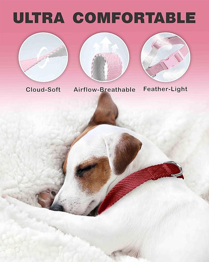 Dynmeow Soft and Breathable Cotton Dog Collar, Durable Adjustable Pet Collar with Quick-Release Buckle, Lightweight for Sensitive Skin for Small and Medium Dogs, Red, S