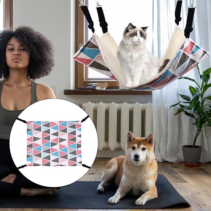 Uonlytech Warm Cat Hammock Hanging Bed with Fleece Lining Large Colorful Triangle Cat Sleeping Mat Pet Cage Nest