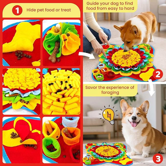 Dog Snuffle Mat and Lick Mats Set, Interactive Dog Enrichment Puzzle Toys for Puppy Small Medium Breed Dogs Cats, Cognitive Sniff Foraging Mats for Slow Feeding Treat Game Mental Stimulation