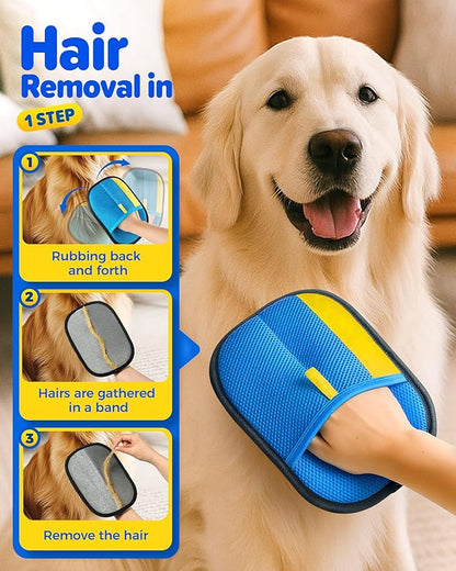 2026 Thickened Electrostatic Pet Hair Removal Gloves (2 Pcs) - Reusable Strong Grooming Gloves for Cats & Dogs, Hair Remover Gloves for Couch, Furniture, Carpet, Car Seats & Clothing Blue