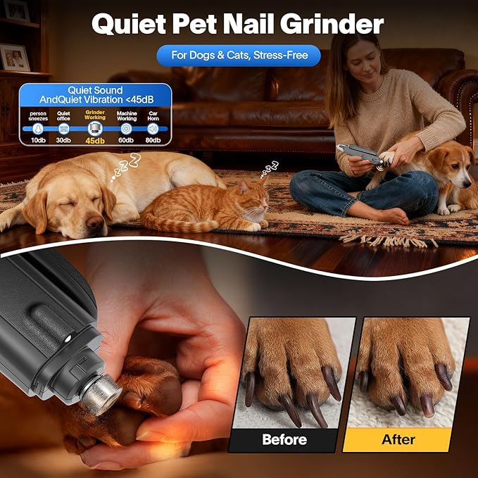 2-in-1 Cat Nail Clippers & Dog Nail Clippers Trimmers for Large Medium Small Dogs Cats Claw Trimmer Quick Sensor and Safety Guard USB Rechargeable with 2 LED Lights Dogs Nail Trimmer