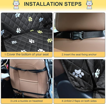 2pcs Dog Car Seat Cover for Front Durable Colored Paw Prints Waterproof Protector Against Dirt Scratch Proof Non Slip Padded Quilted Front Seat Covers for Dog for Cars, Trucks and SUV, Black