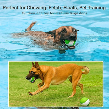 Squeaky Dog Toy – Durable Rubber Dog Ball for Medium & Large Dogs, Tough Interactive Fetch Toy for Chewers, Outdoor Training & Play Ball, Floating Water Play Gift.Green White