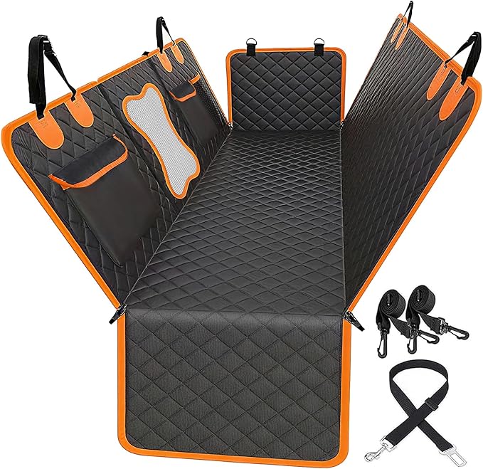 Back Seat Extender for Dogs, Dog Car Seat Cover with Hard Bottom, Waterproof Dog Hammock for Car, Truck Pet Seat Cover, Holds 420lbs (Black)