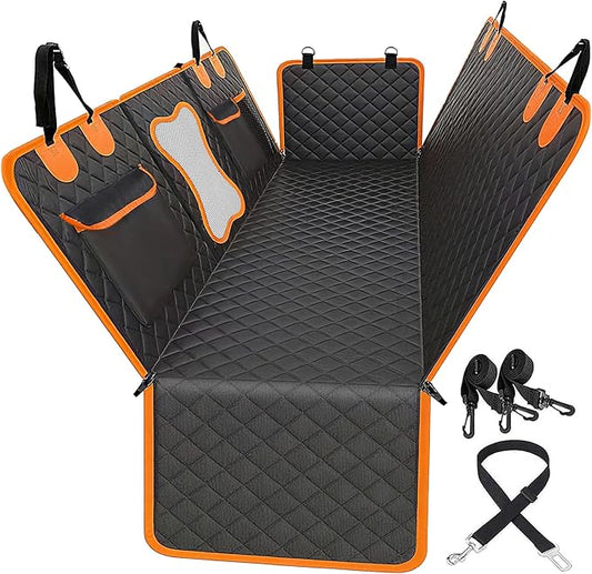 Back Seat Extender for Dogs, Dog Car Seat Cover with Hard Bottom, Waterproof Dog Hammock for Car, Truck Pet Seat Cover, Holds 420lbs (Black)