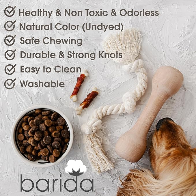 Barida Natural White Cotton Tough Dog Rope Toy for Medium & Large Dogs. Non Toxic and Premium Rope Toys for Dogs.
