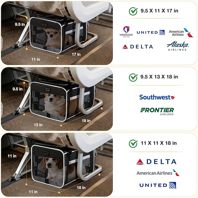Lekereise Top-Expandable Pet Carrier 17x11x9.5 Inch Alaska Hawaiian Airline Approved Soft Sided Underseat to 12lbs Travel Carriers for Small Cats and Dogs with Locking Safety Zippers Anti-Scratch Mesh