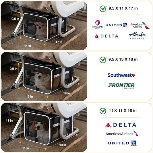 Lekereise Top-Expandable Pet Carrier 18x13x9.5 Inch Southwest Frontier Airline Approved Soft Sided Underseat to 15lbs Travel Carriers for Small Cats Dogs with Locking Safety Zippers Anti-Scratch Mesh