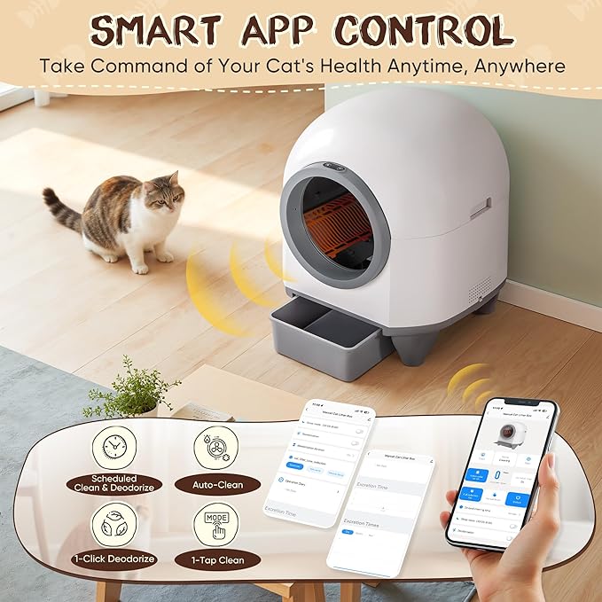 GUNJI Automatic Self-Cleaning Litter Box, 90L Large Capacity for Multiple Cats - APP Controlled with Safety Protection, Included Litter Mat & 1 Roll Garbage Bags (Gray)