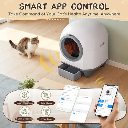 GUNJI Automatic Self-Cleaning Litter Box, 90L Large Capacity for Multiple Cats - APP Controlled with Safety Protection, Included Litter Mat & 1 Roll Garbage Bags (Gray)