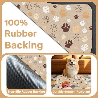 Pet Dog Cat Food Mat, Absorbent Bone Shaped Dog Bowl Mats for Food and Water, Non Slip Cute Dogs Cat Placemats Feeding Mat with Rubber for Floors Indoor Puppy Pet Accessories Supplies 17"x30" Khaki