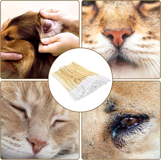 Long Cotton Swab for Dogs Ears, 100 Pcs 6 Inch Long Large Professional Bamboo Handle Swab for Dog Ear Cleaning, Wound Care, Tear Stain Removal